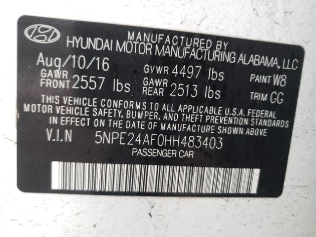 Photo 9 VIN: 5NPE24AF0HH483403 - HYUNDAI SONATA SE 