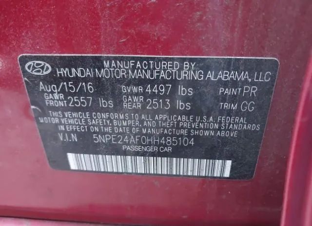 Photo 8 VIN: 5NPE24AF0HH485104 - HYUNDAI SONATA 