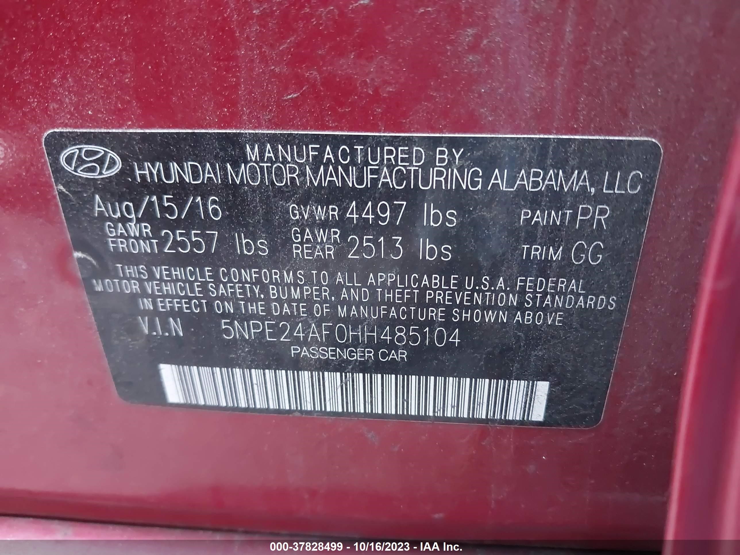 Photo 8 VIN: 5NPE24AF0HH485104 - HYUNDAI SONATA 