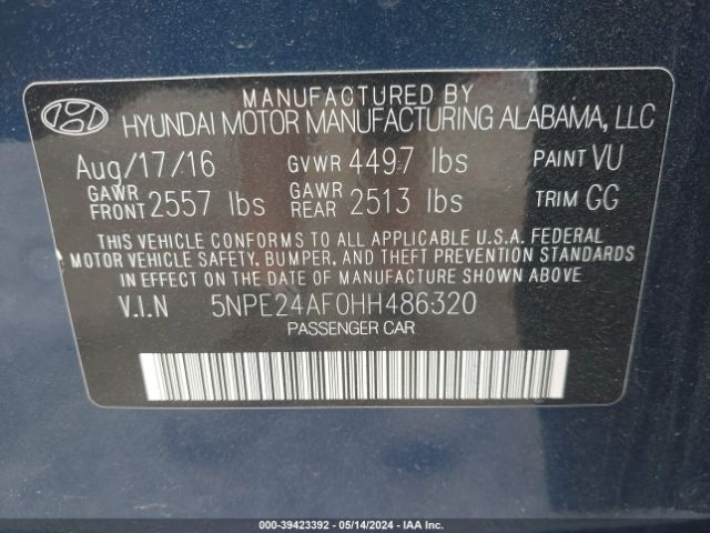 Photo 8 VIN: 5NPE24AF0HH486320 - HYUNDAI SONATA 