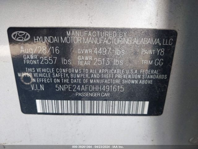 Photo 8 VIN: 5NPE24AF0HH491615 - HYUNDAI SONATA 