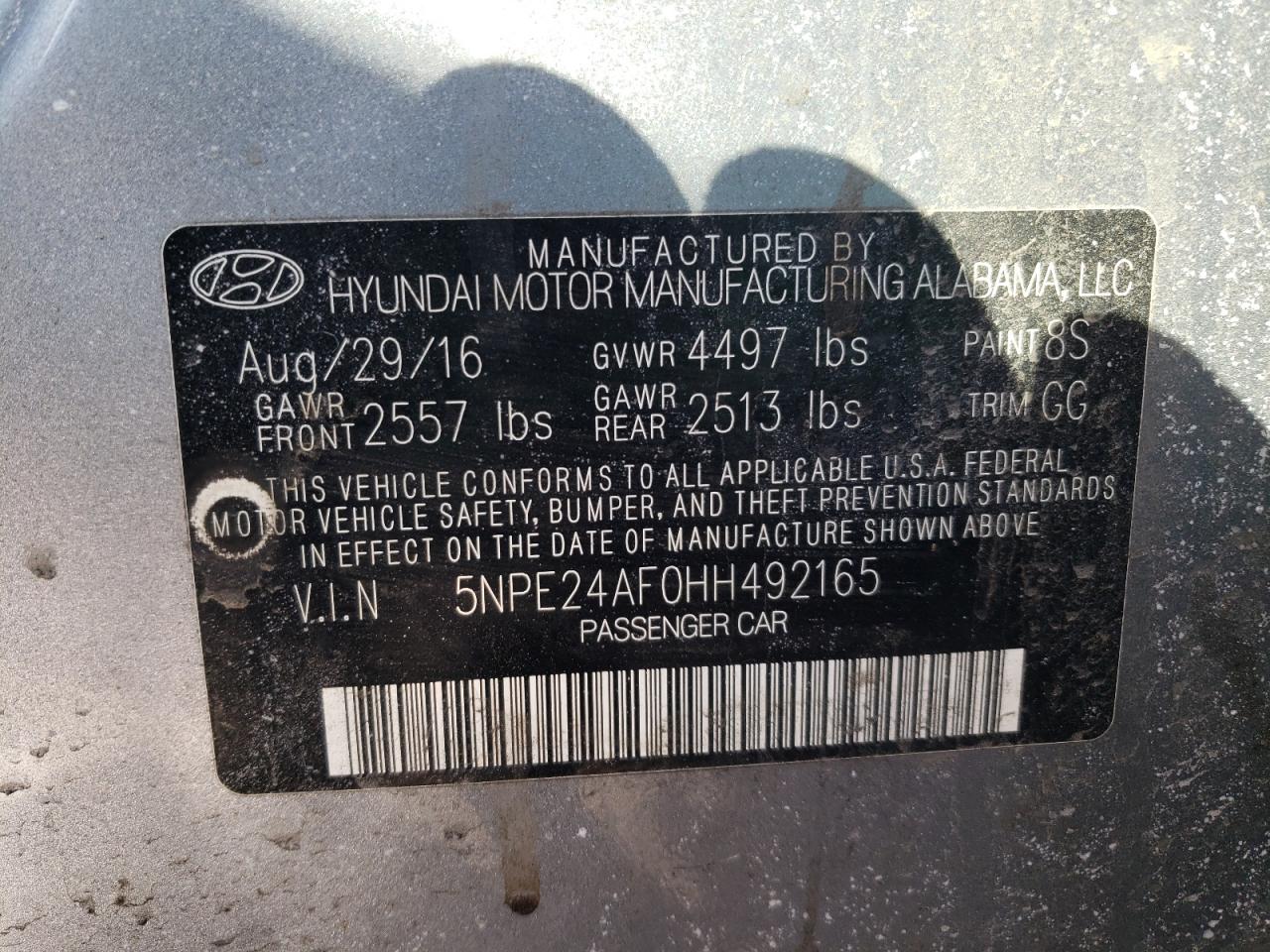 Photo 11 VIN: 5NPE24AF0HH492165 - HYUNDAI SONATA 