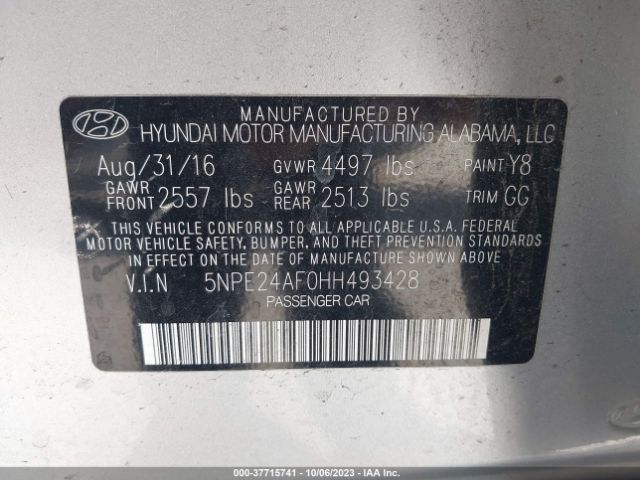 Photo 8 VIN: 5NPE24AF0HH493428 - HYUNDAI SONATA 