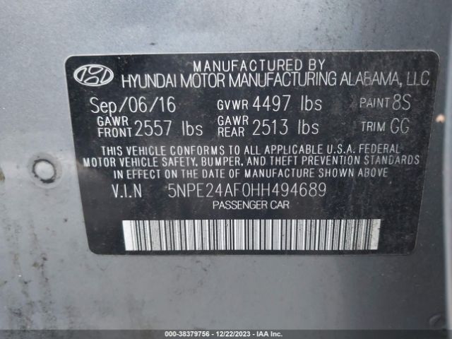 Photo 8 VIN: 5NPE24AF0HH494689 - HYUNDAI SONATA 