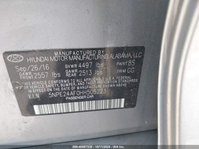 Photo 8 VIN: 5NPE24AF0HH505223 - HYUNDAI SONATA 