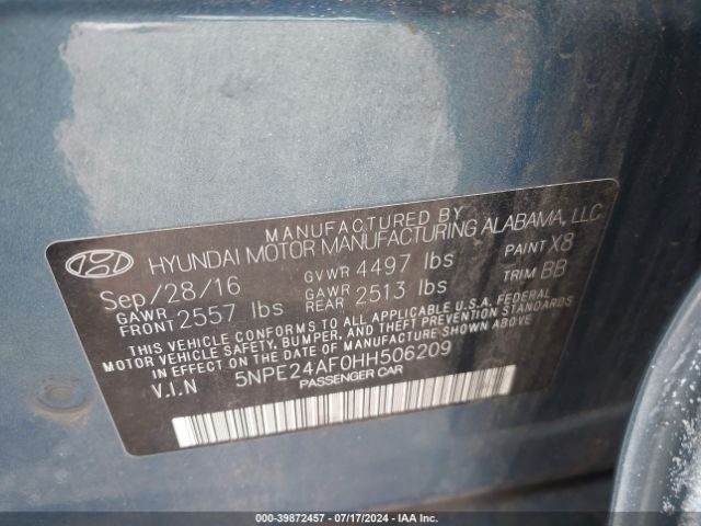 Photo 8 VIN: 5NPE24AF0HH506209 - HYUNDAI SONATA 