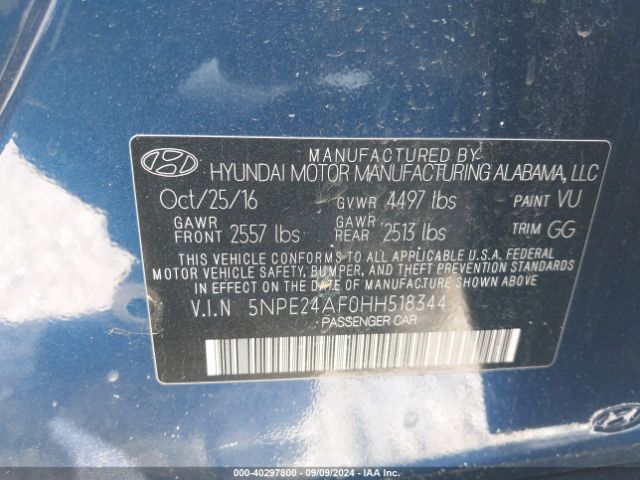 Photo 8 VIN: 5NPE24AF0HH518344 - HYUNDAI SONATA 