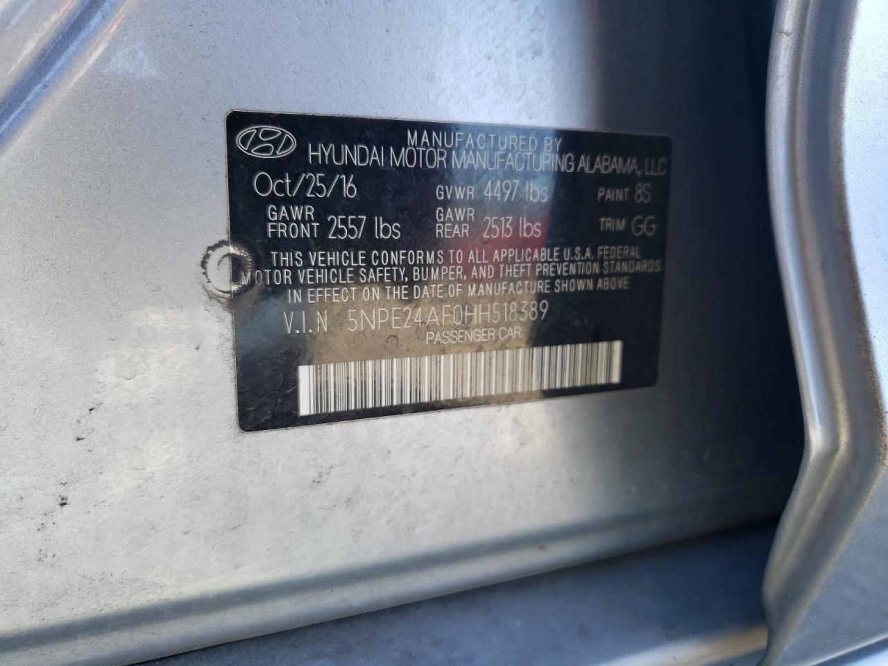 Photo 11 VIN: 5NPE24AF0HH518389 - HYUNDAI SONATA 