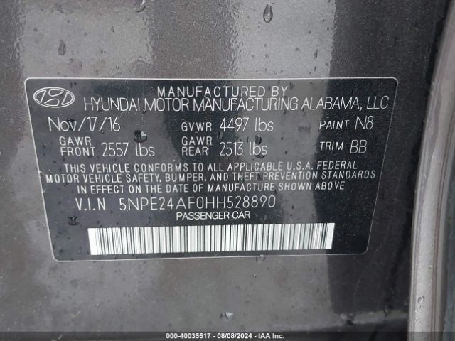 Photo 8 VIN: 5NPE24AF0HH528890 - HYUNDAI SONATA 