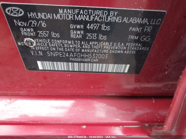 Photo 8 VIN: 5NPE24AF0HH532003 - HYUNDAI SONATA 