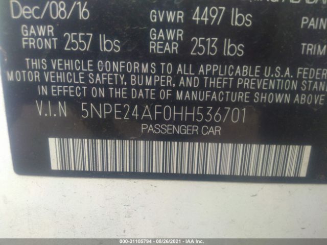 Photo 8 VIN: 5NPE24AF0HH536701 - HYUNDAI SONATA 