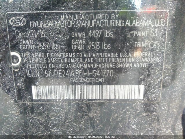 Photo 8 VIN: 5NPE24AF0HH541770 - HYUNDAI SONATA 