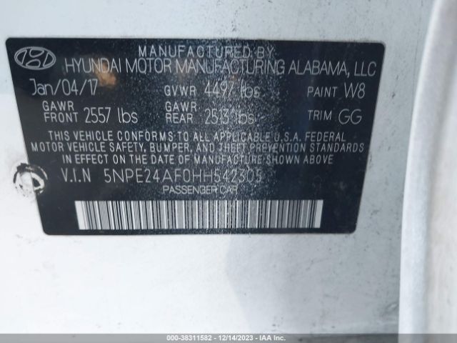 Photo 8 VIN: 5NPE24AF0HH542305 - HYUNDAI SONATA 