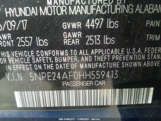 Photo 8 VIN: 5NPE24AF0HH559413 - HYUNDAI SONATA 