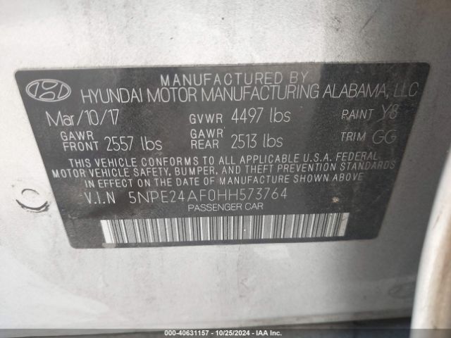 Photo 8 VIN: 5NPE24AF0HH573764 - HYUNDAI SONATA 