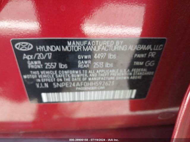 Photo 8 VIN: 5NPE24AF0HH592623 - HYUNDAI SONATA 