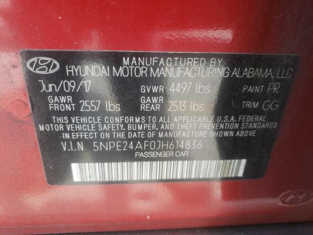 Photo 9 VIN: 5NPE24AF0JH614836 - HYUNDAI SONATA SE 