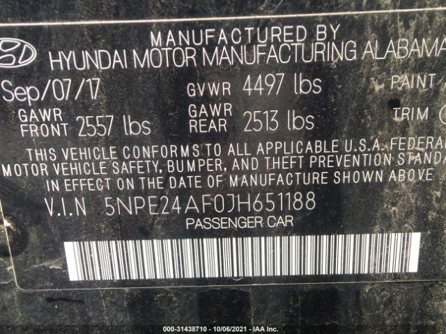 Photo 8 VIN: 5NPE24AF0JH651188 - HYUNDAI SONATA 