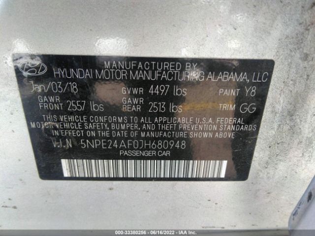 Photo 8 VIN: 5NPE24AF0JH680948 - HYUNDAI SONATA 