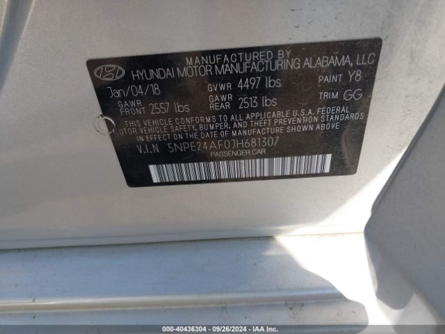 Photo 8 VIN: 5NPE24AF0JH681307 - HYUNDAI SONATA 