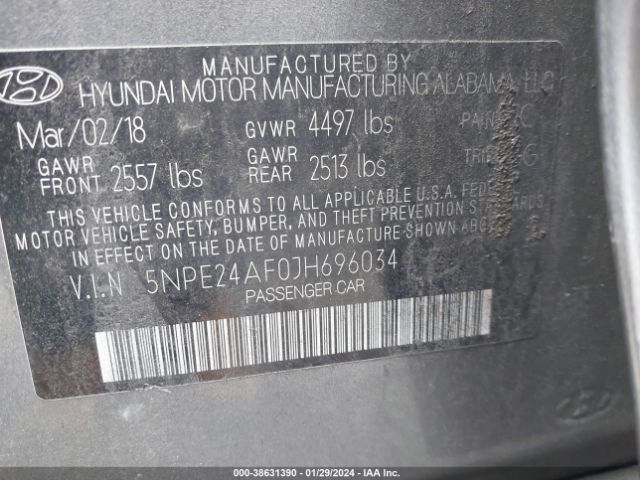 Photo 8 VIN: 5NPE24AF0JH696034 - HYUNDAI SONATA 