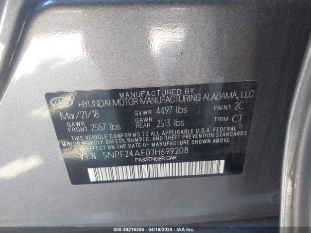 Photo 8 VIN: 5NPE24AF0JH699208 - HYUNDAI SONATA 