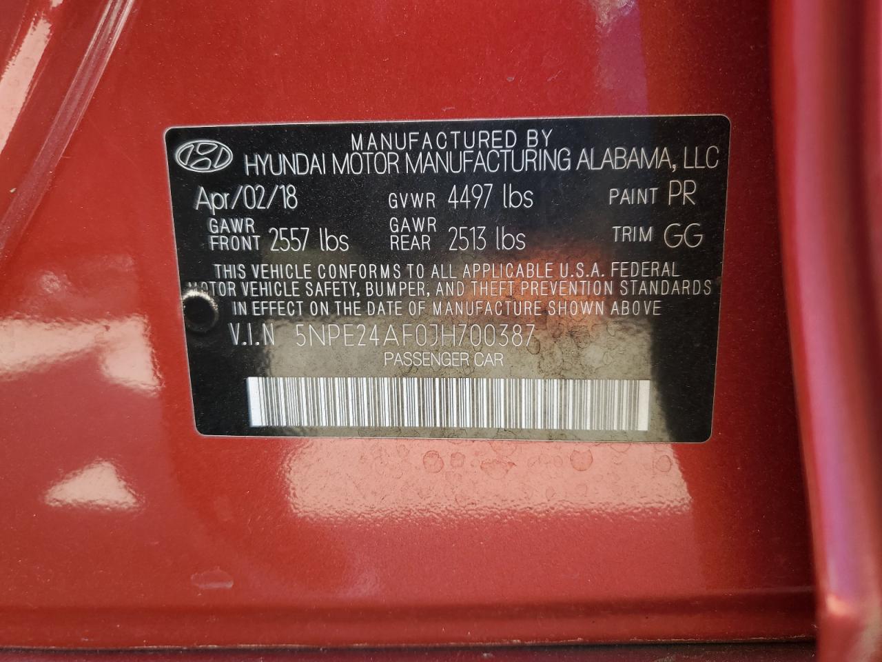 Photo 12 VIN: 5NPE24AF0JH700387 - HYUNDAI SONATA 