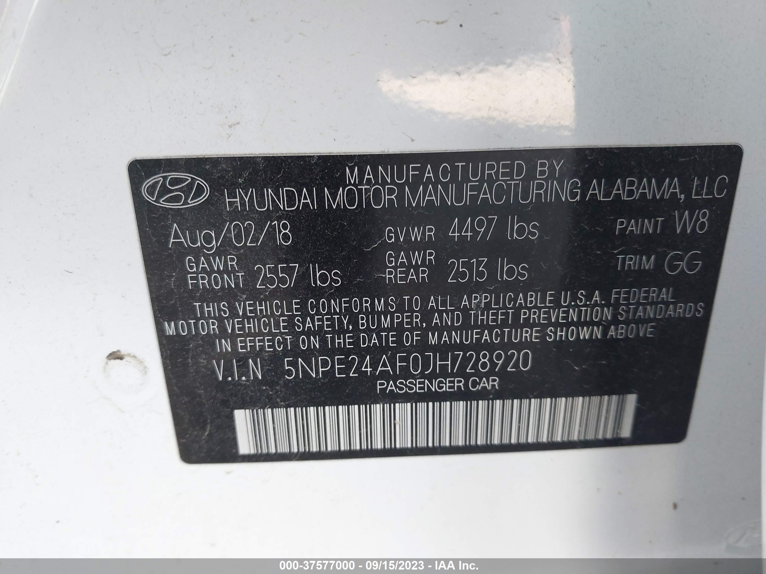 Photo 8 VIN: 5NPE24AF0JH728920 - HYUNDAI SONATA 