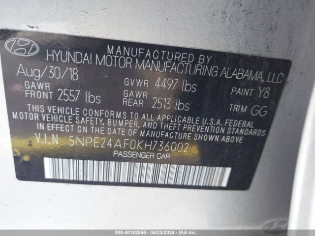 Photo 8 VIN: 5NPE24AF0KH736002 - HYUNDAI SONATA SE 