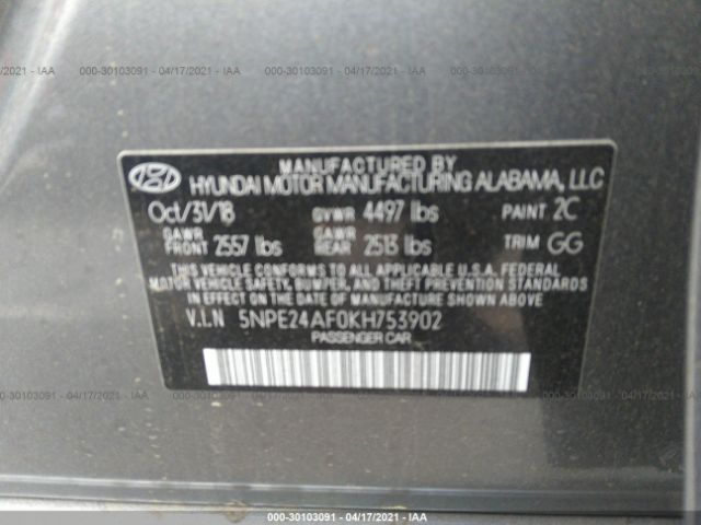 Photo 8 VIN: 5NPE24AF0KH753902 - HYUNDAI SONATA 