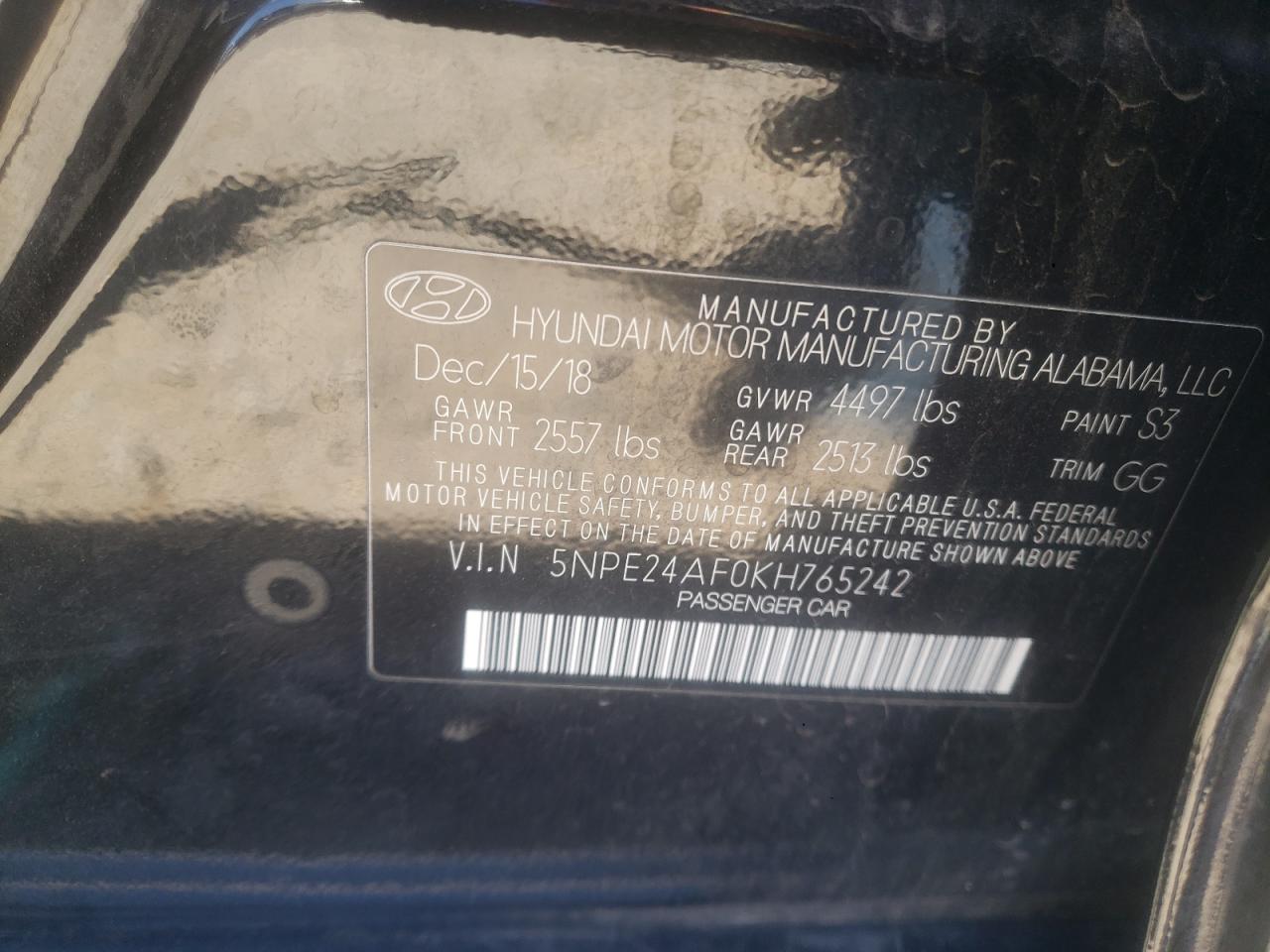 Photo 11 VIN: 5NPE24AF0KH765242 - HYUNDAI SONATA 