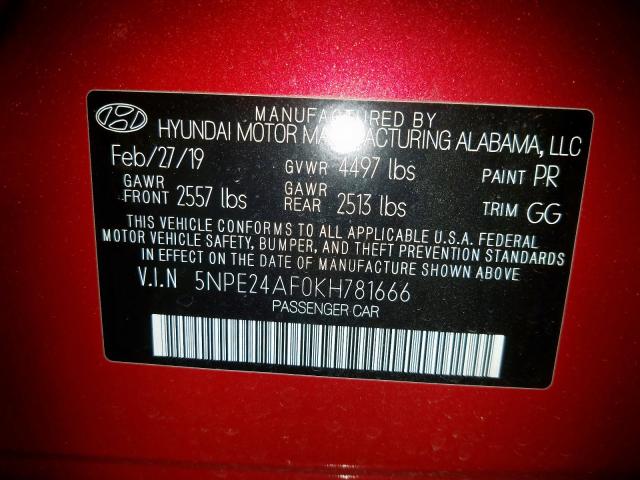 Photo 9 VIN: 5NPE24AF0KH781666 - HYUNDAI SONATA SE 