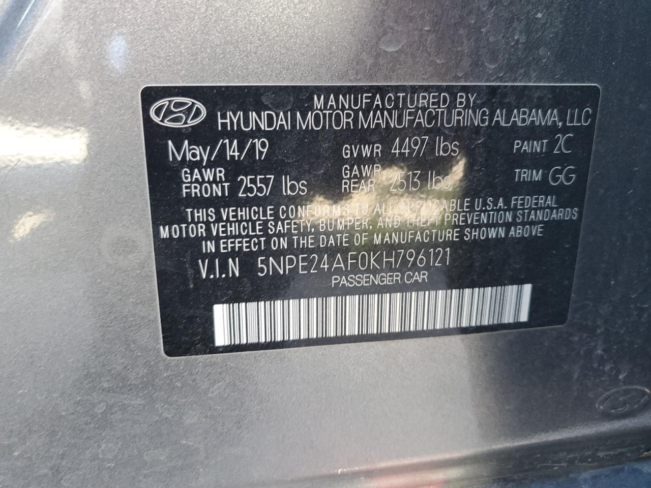 Photo 11 VIN: 5NPE24AF0KH796121 - HYUNDAI SONATA 