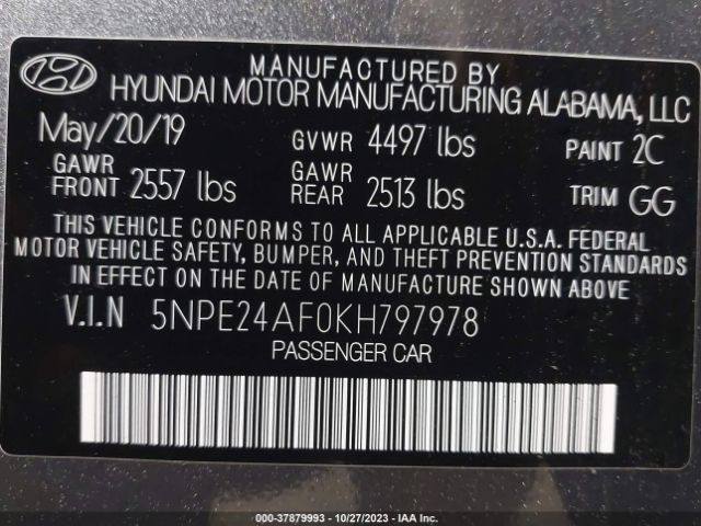 Photo 8 VIN: 5NPE24AF0KH797978 - HYUNDAI SONATA 