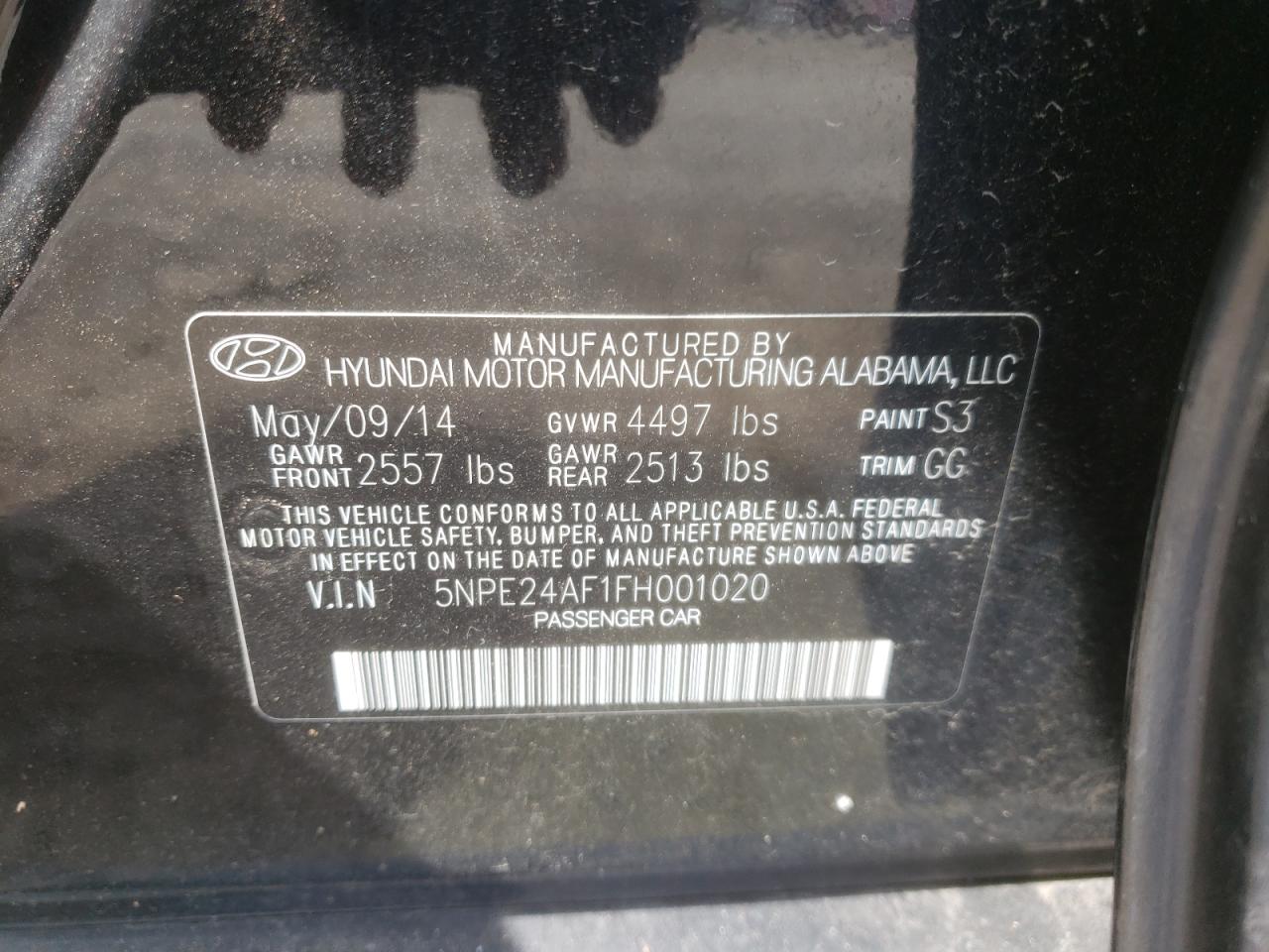 Photo 11 VIN: 5NPE24AF1FH001020 - HYUNDAI SONATA 