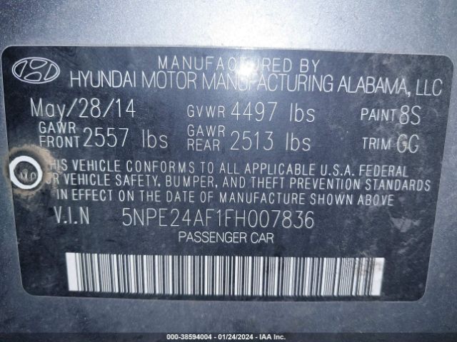 Photo 8 VIN: 5NPE24AF1FH007836 - HYUNDAI SONATA 