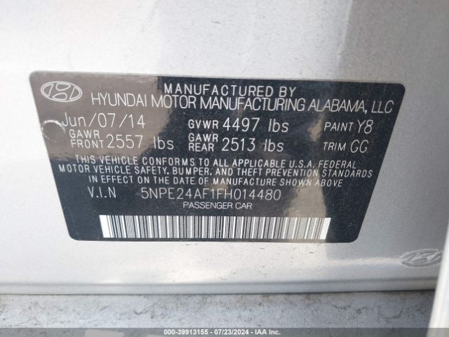 Photo 8 VIN: 5NPE24AF1FH014480 - HYUNDAI SONATA 