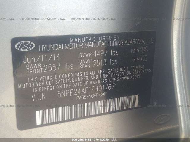 Photo 8 VIN: 5NPE24AF1FH017671 - HYUNDAI SONATA 