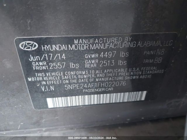 Photo 8 VIN: 5NPE24AF1FH022076 - HYUNDAI SONATA 