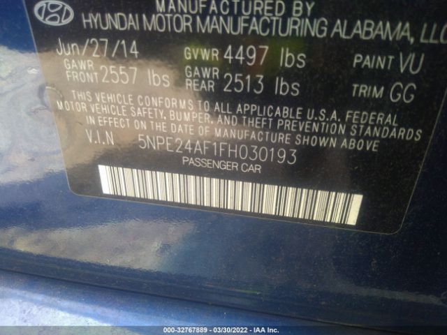 Photo 8 VIN: 5NPE24AF1FH030193 - HYUNDAI SONATA 