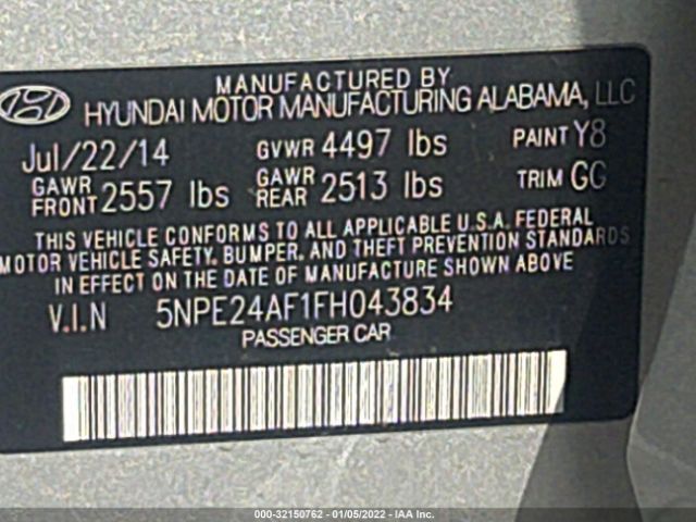 Photo 8 VIN: 5NPE24AF1FH043834 - HYUNDAI SONATA 