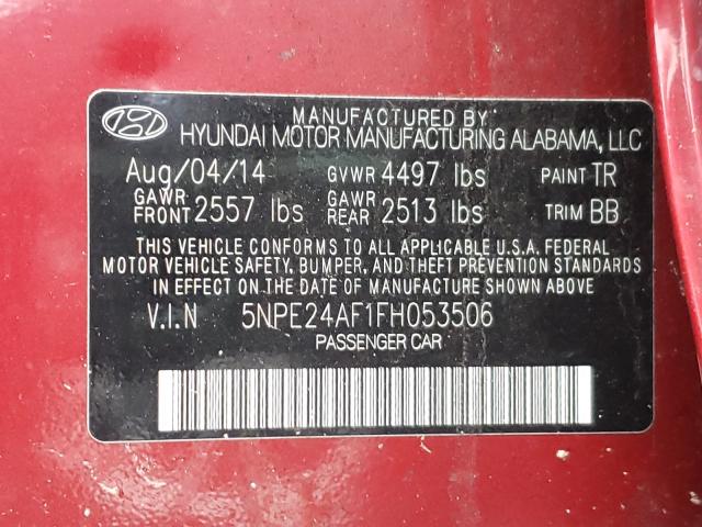 Photo 9 VIN: 5NPE24AF1FH053506 - HYUNDAI SONATA SE 