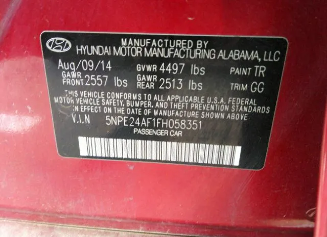 Photo 8 VIN: 5NPE24AF1FH058351 - HYUNDAI SONATA 