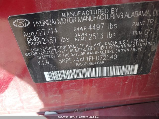 Photo 8 VIN: 5NPE24AF1FH072640 - HYUNDAI SONATA 