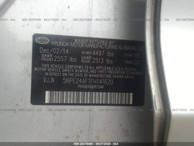 Photo 8 VIN: 5NPE24AF1FH141620 - HYUNDAI SONATA 