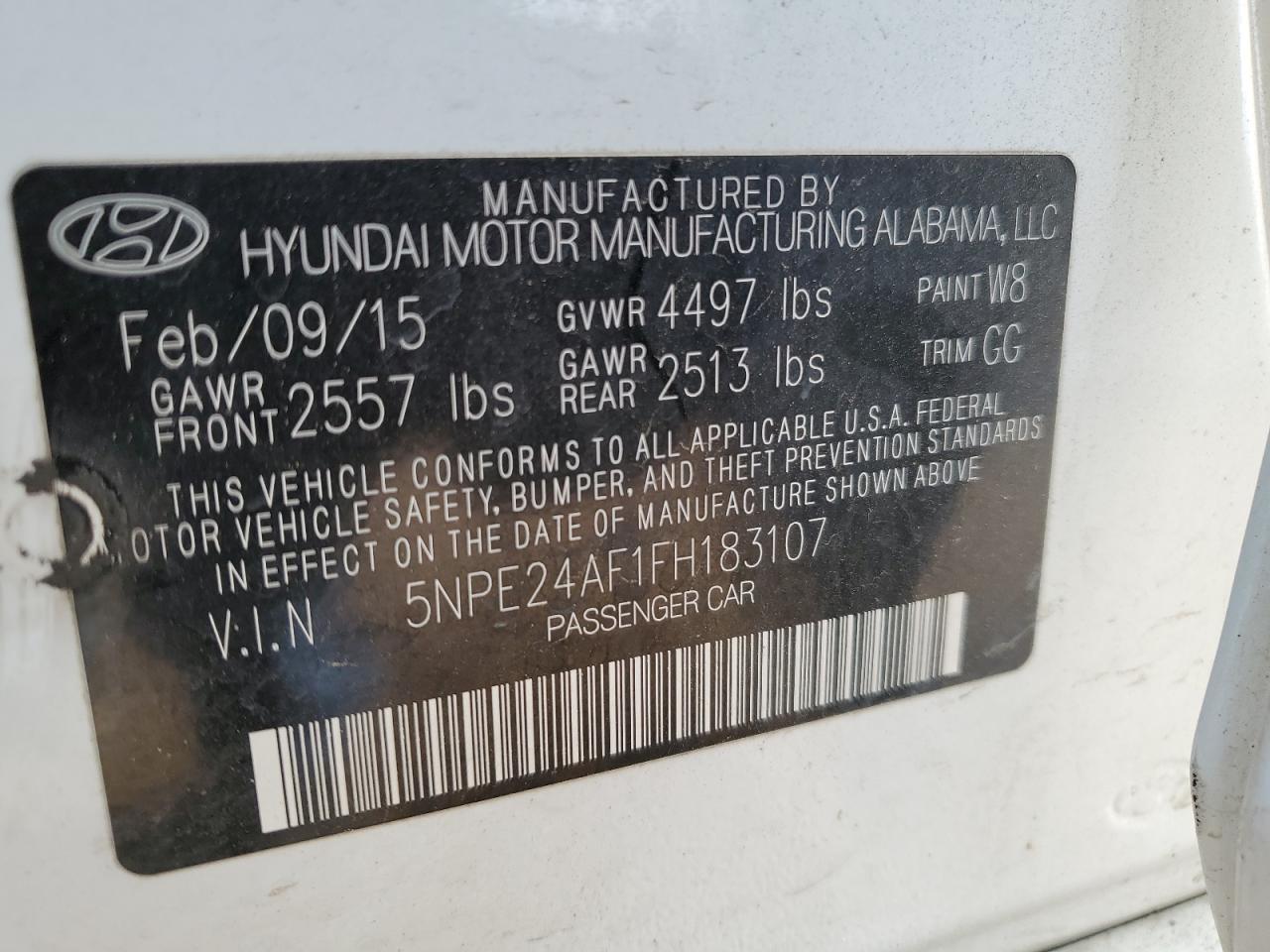 Photo 11 VIN: 5NPE24AF1FH183107 - HYUNDAI SONATA 