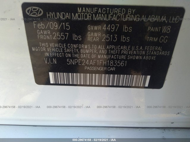 Photo 8 VIN: 5NPE24AF1FH183561 - HYUNDAI SONATA 