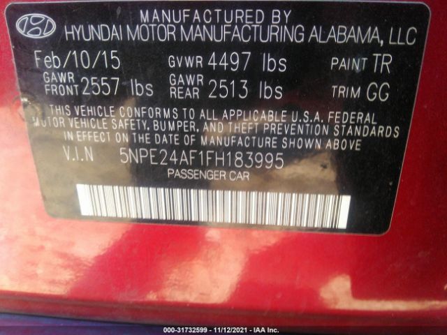 Photo 8 VIN: 5NPE24AF1FH183995 - HYUNDAI SONATA 