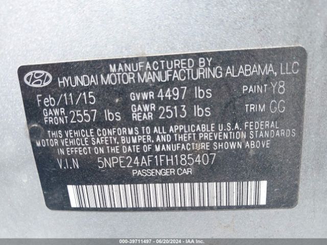 Photo 8 VIN: 5NPE24AF1FH185407 - HYUNDAI SONATA 