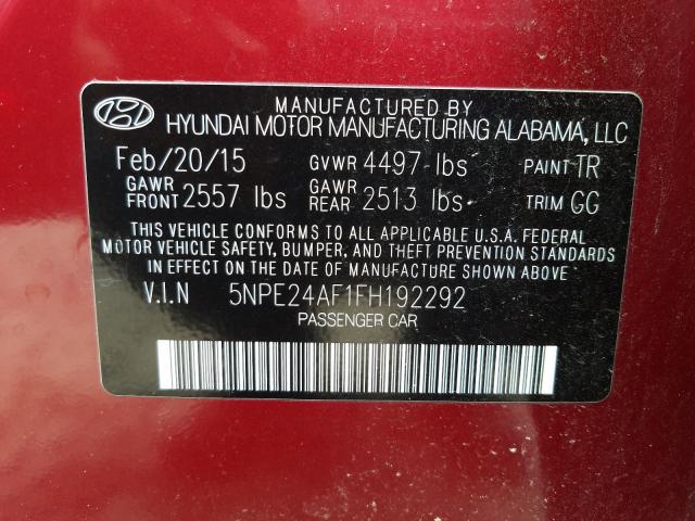 Photo 9 VIN: 5NPE24AF1FH192292 - HYUNDAI SONATA 